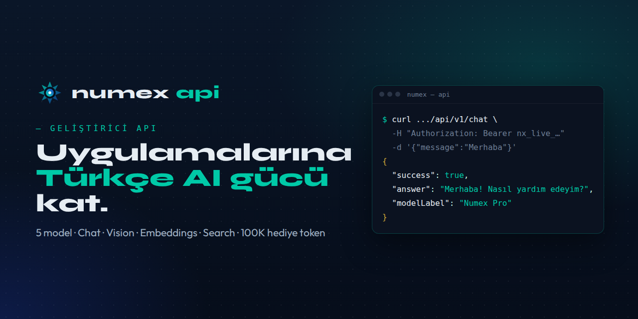 Numex API — Uygulamalarına Türkçe AI gücü kat