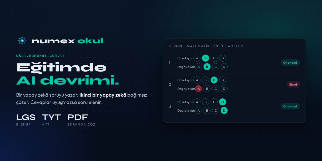 Numex Okul — iki yapay zekâ ile doğrulanmış testler